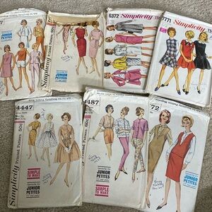 Set of 7 Vintage Sewing Patterns Simplicity Junior Petite Size 9JP 60s designs
